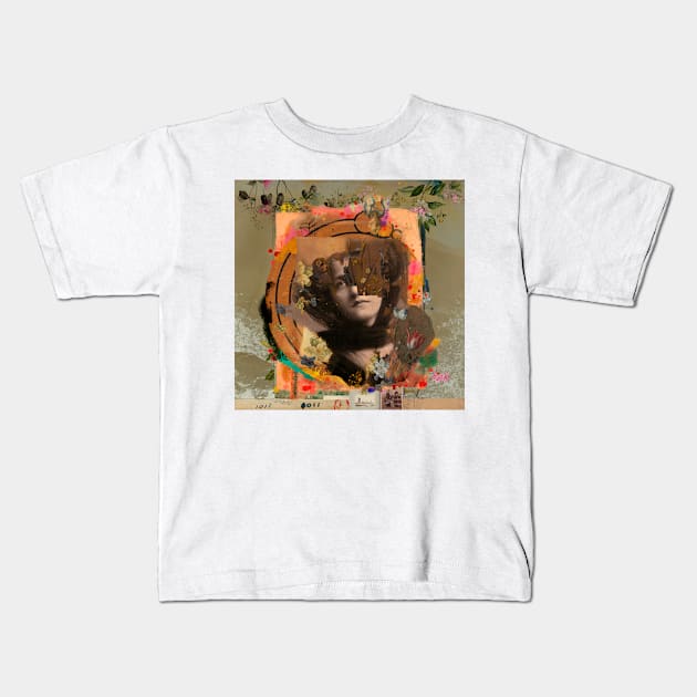THE LADY AND THE FLOWERS Kids T-Shirt by Victoria Herrera Collagist